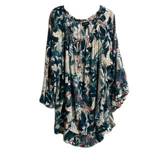 I.N. Studio, Stretch/Tie Up Neckline, Bell Sleeves Top, Multi Colors, Size 1X